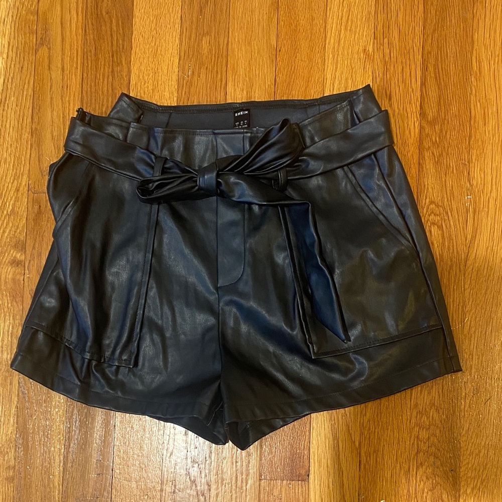 SHEIN High Waist Black Faux Leather Shorts
